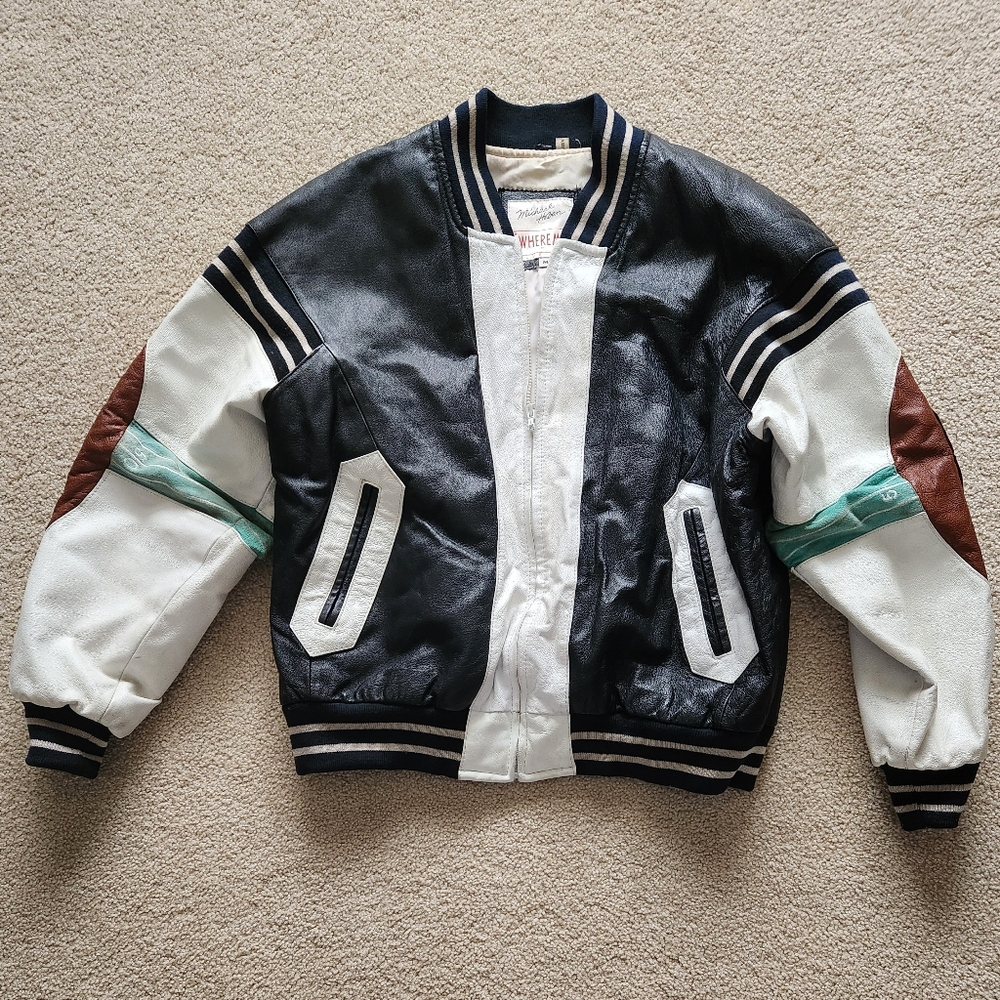 Michael Hoban WHEREMI 1991 Football-Themed Leather Jacket - Size M